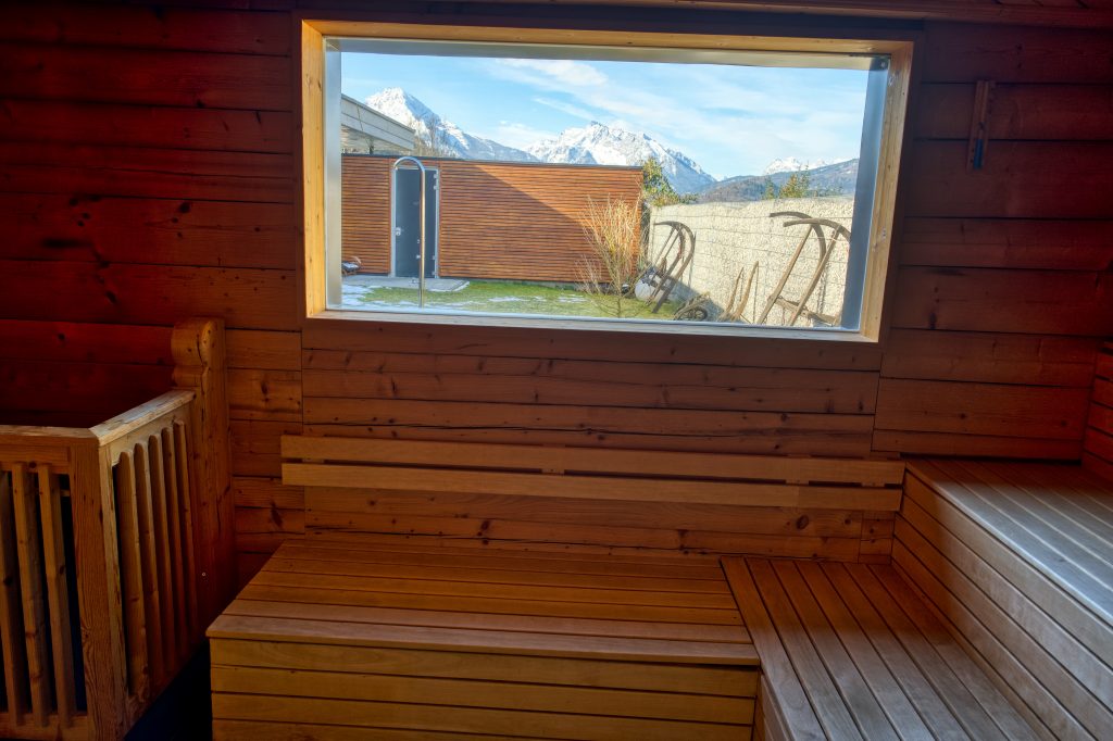 90 Grad Sauna im Camping Resort Allweglehen mit Blick auf den Watzmann